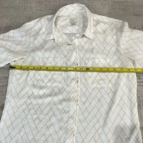A New Day White Sheer Button Up Long Sleeve Shirt w/ Yellow Plaid Pattern Size S - Picture 7 of 11
